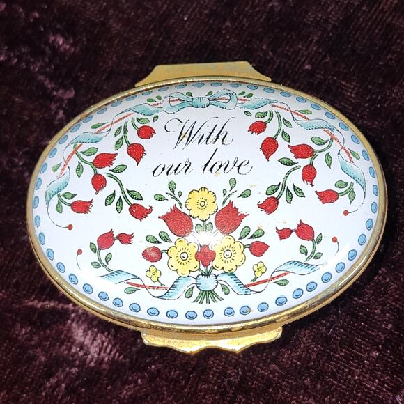 Charming Halcyon Days With Our Love Trinket Box - Floral Enamel Jewelry Keepsake - Picture 1 of 10